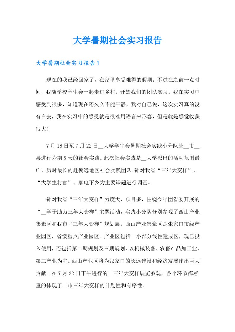 大学暑期社会实习报告