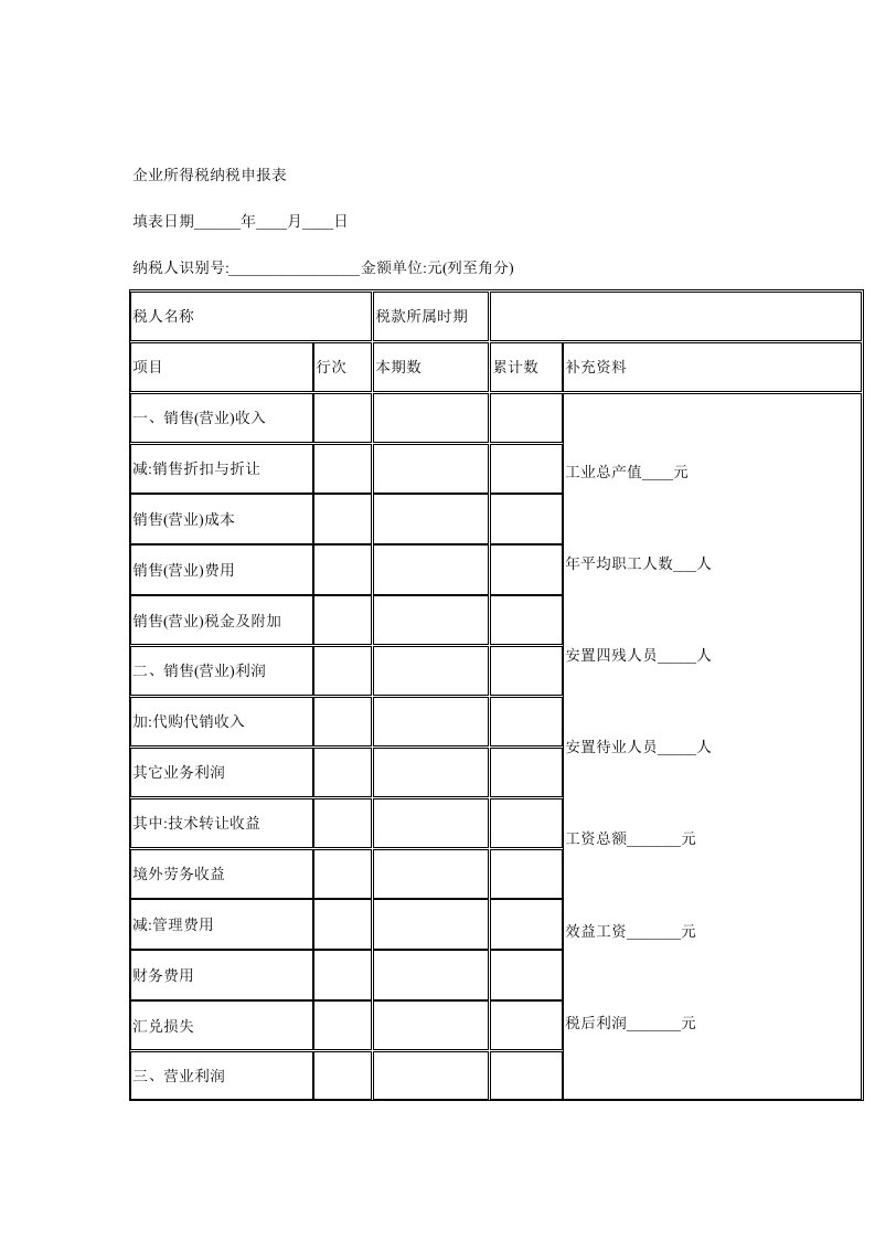 企业所得税纳税申报表汇集