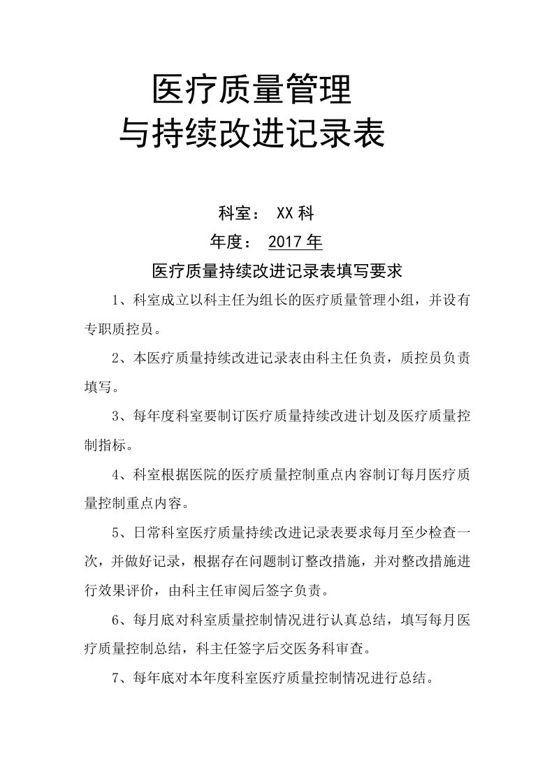 医疗质量管理与持续改进记录表