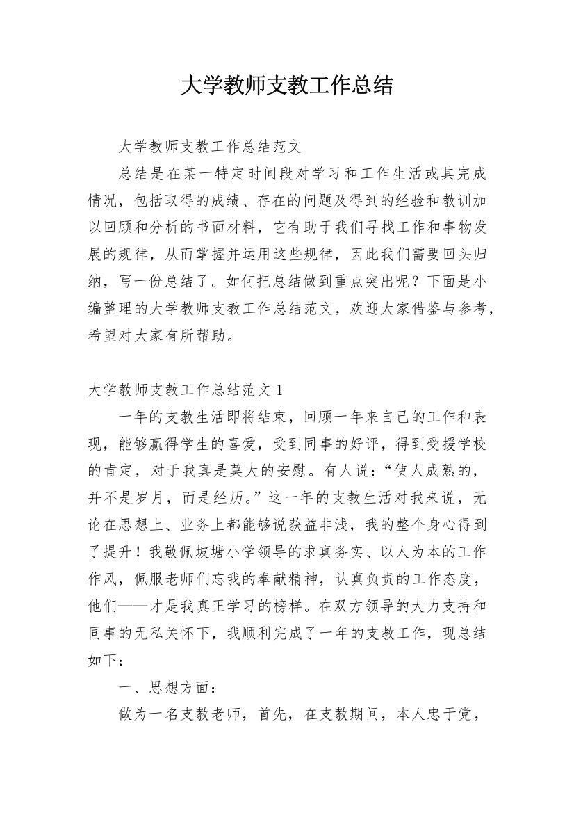 大学教师支教工作总结