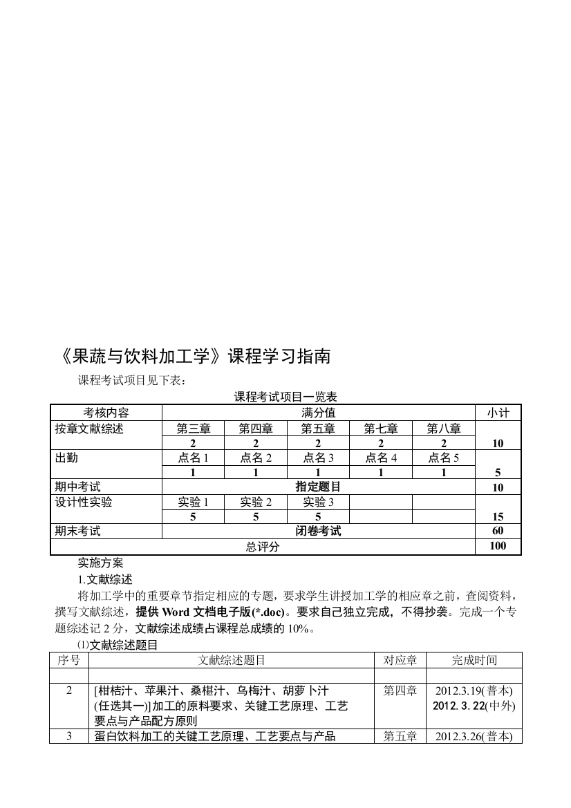 交学生留存-果蔬与饮料加工学课程考核项目