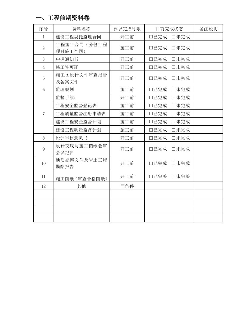 监理资料目录、台帐