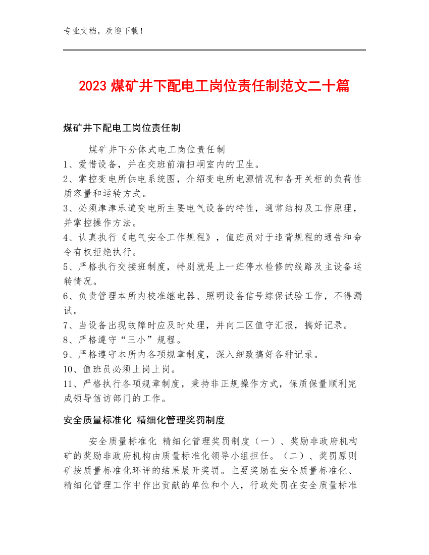 2023煤矿井下配电工岗位责任制范文二十篇