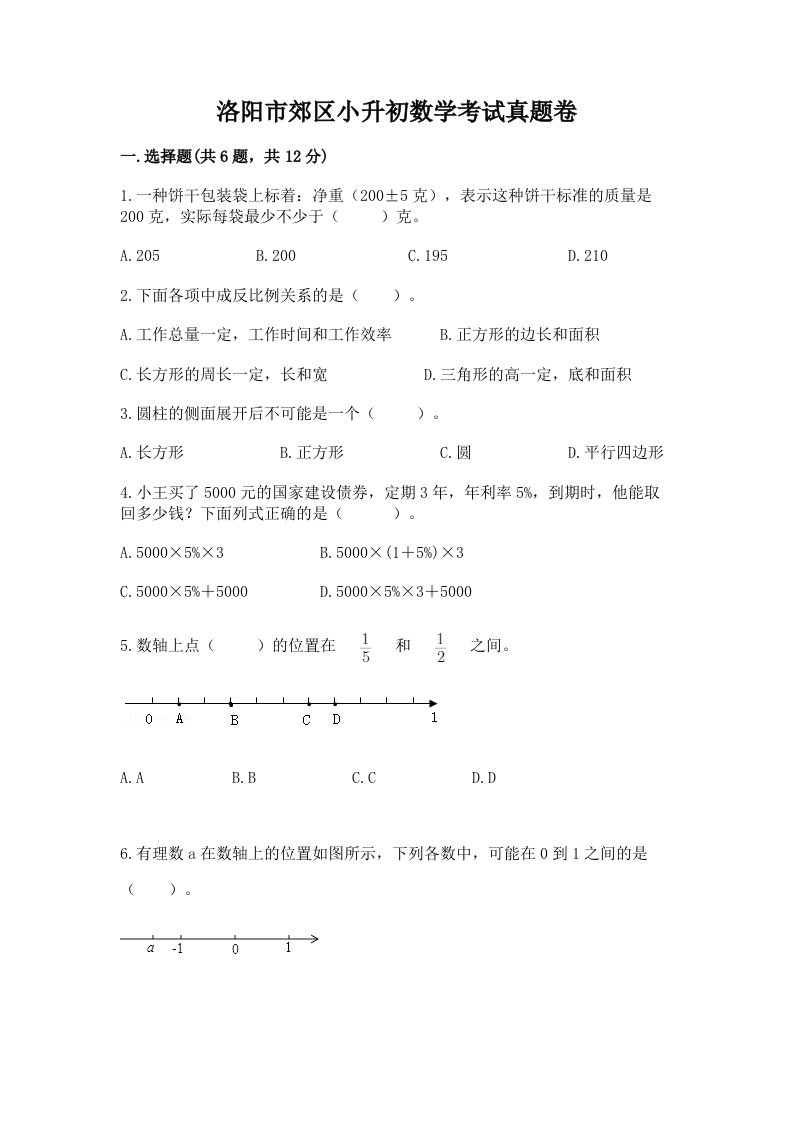 洛阳市郊区小升初数学考试真题卷含答案