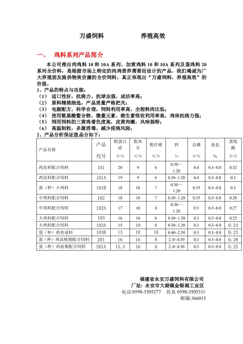 鸡料产品简介2009.1.8