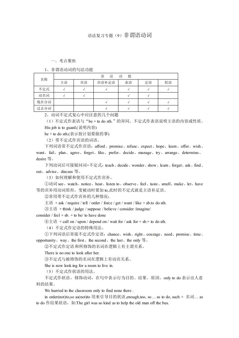 高考英语语法专题复习讲义-非谓语动词