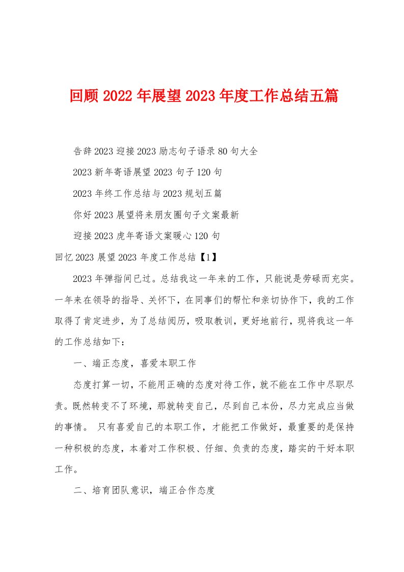 回顾2023年展望2023年度工作总结五篇