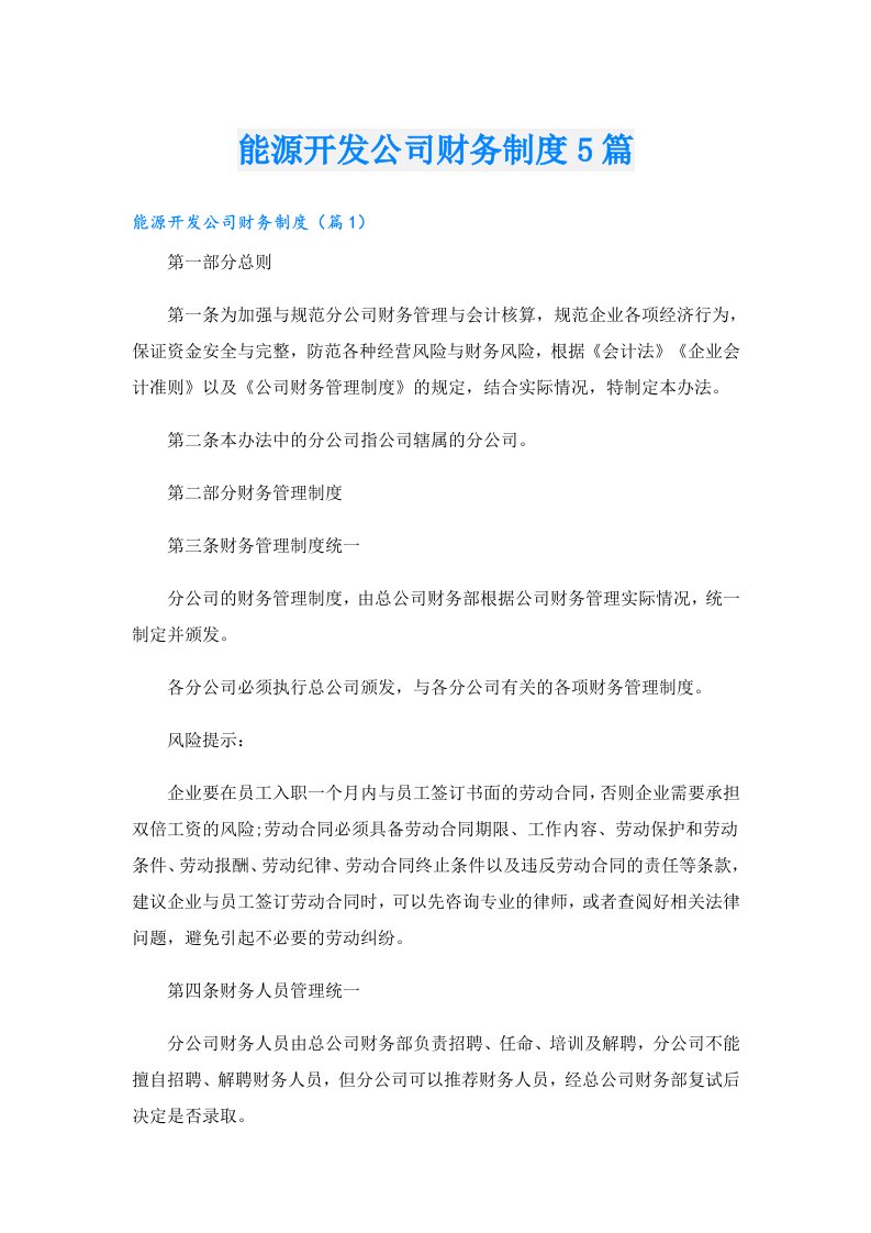 能源开发公司财务制度5篇