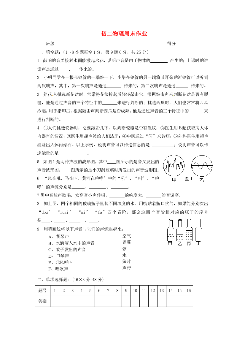 （整理版）初二物理周末作业3