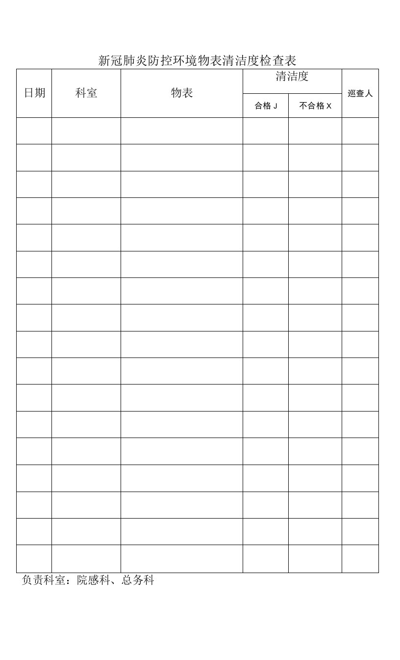 新冠肺炎防控环境物表清洁度检查表