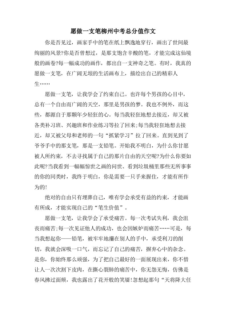 愿做一支笔柳州中考作文