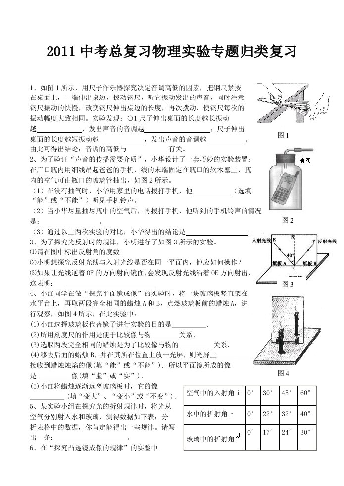 初中物理复习实验专题归类复习