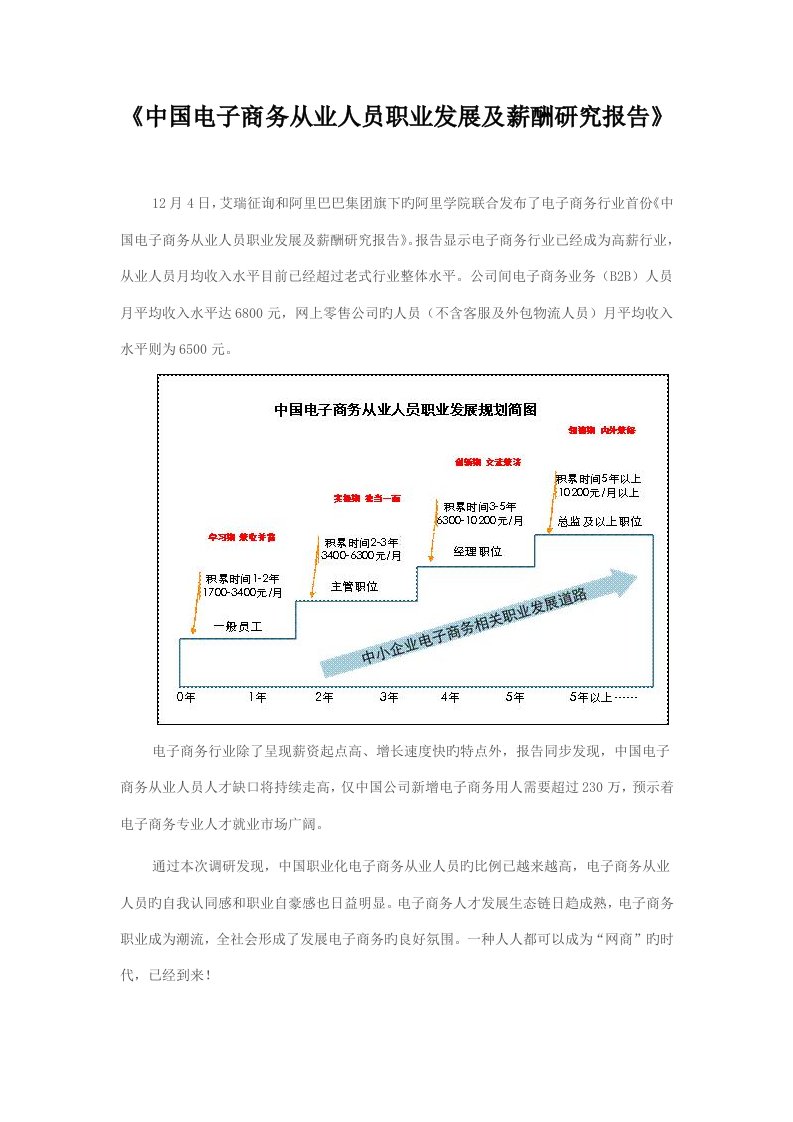 中国电子商务从业人员职业发展及薪酬专题研究报告文档