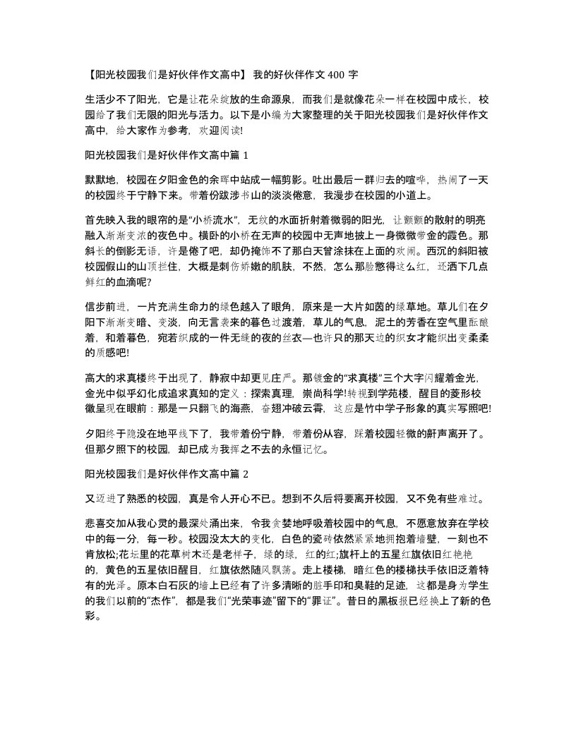 阳光校园我们是好伙伴作文高中我的好伙伴作文400字