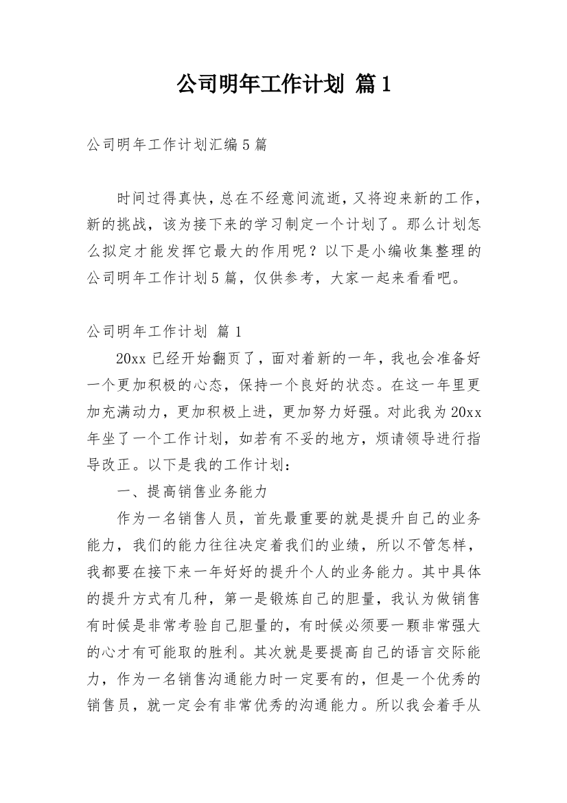 公司明年工作计划