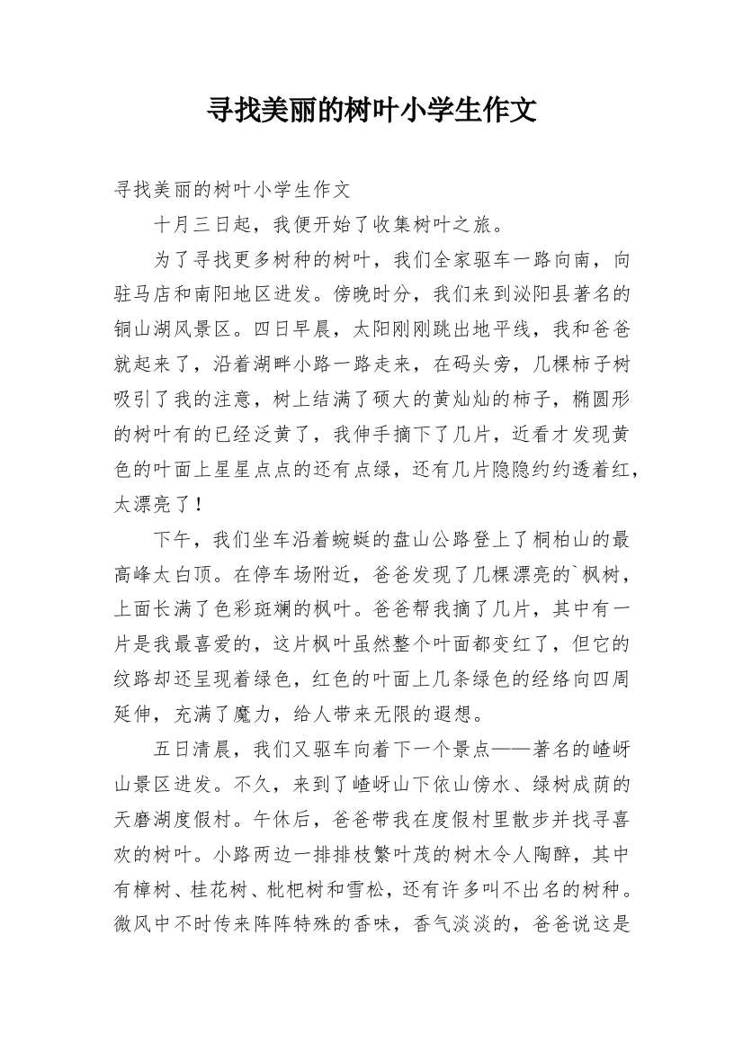 寻找美丽的树叶小学生作文