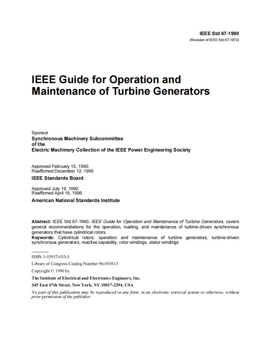 Std.67.-.1990(IEEE.guide.for.operation.and.maintenance.of.turbine.generators)