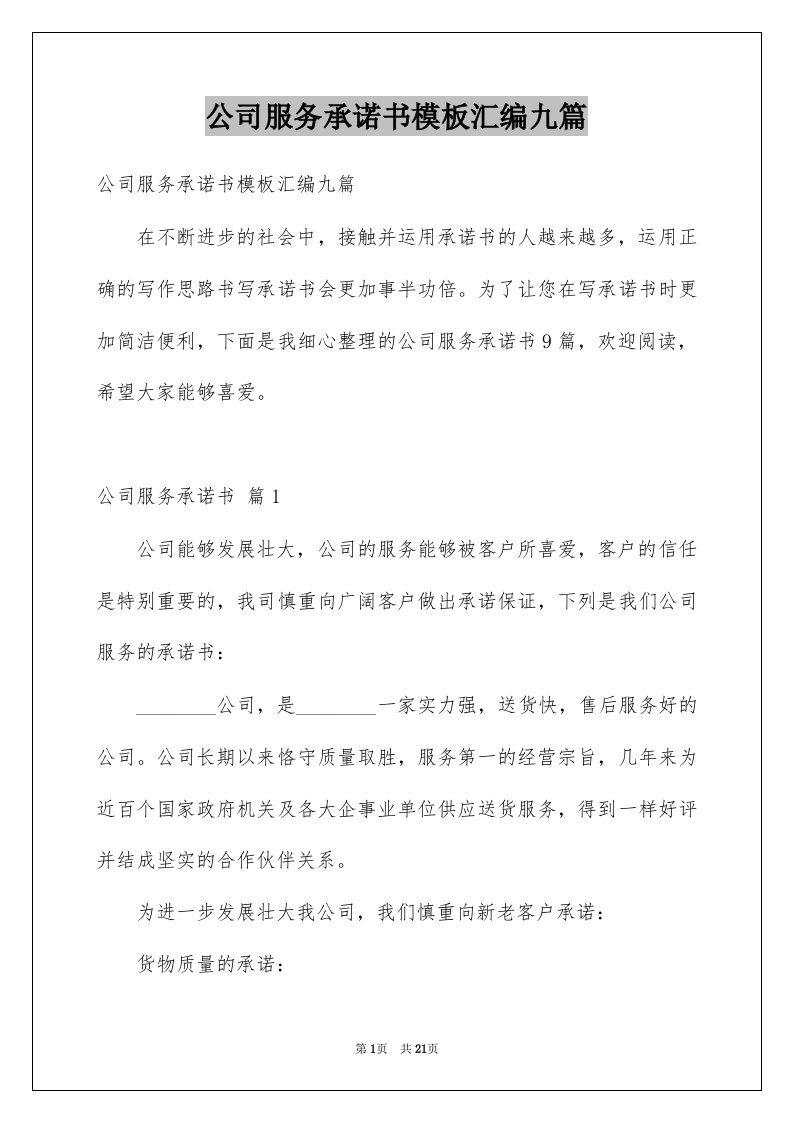 公司服务承诺书模板汇编九篇