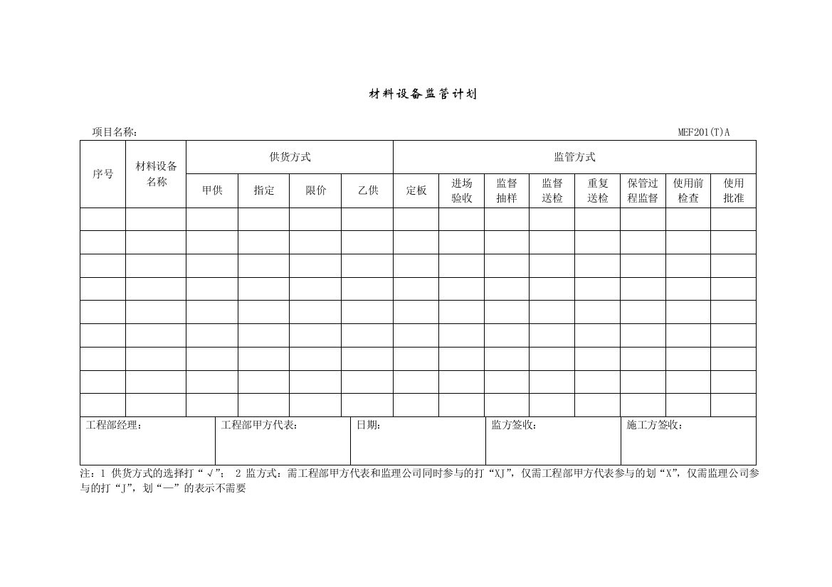 MEF201(T)材料设备监管计划(参考样式)