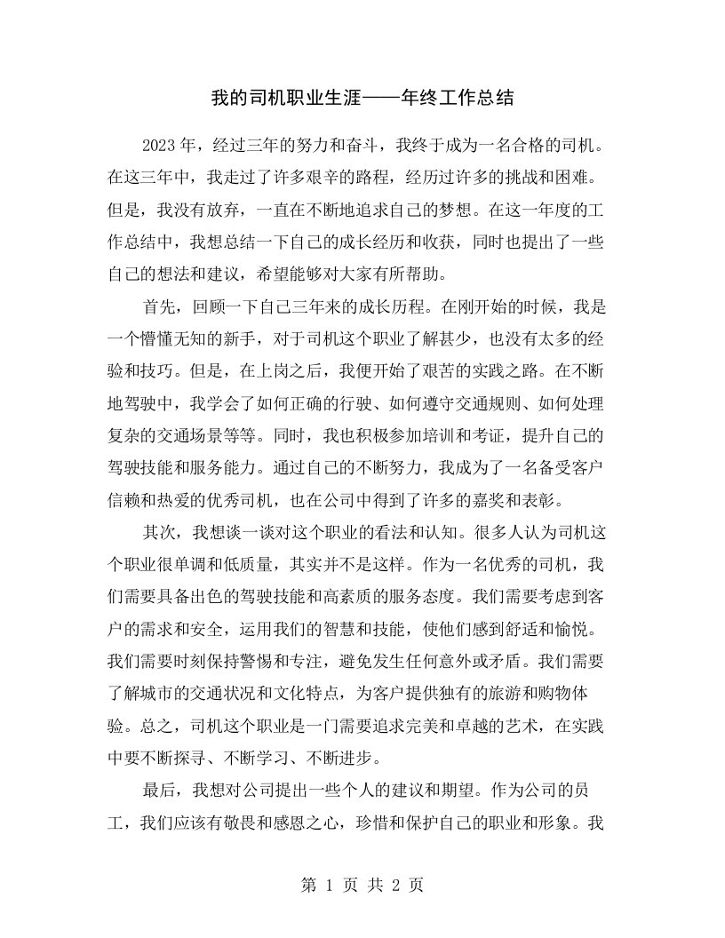 我的司机职业生涯——年终工作总结