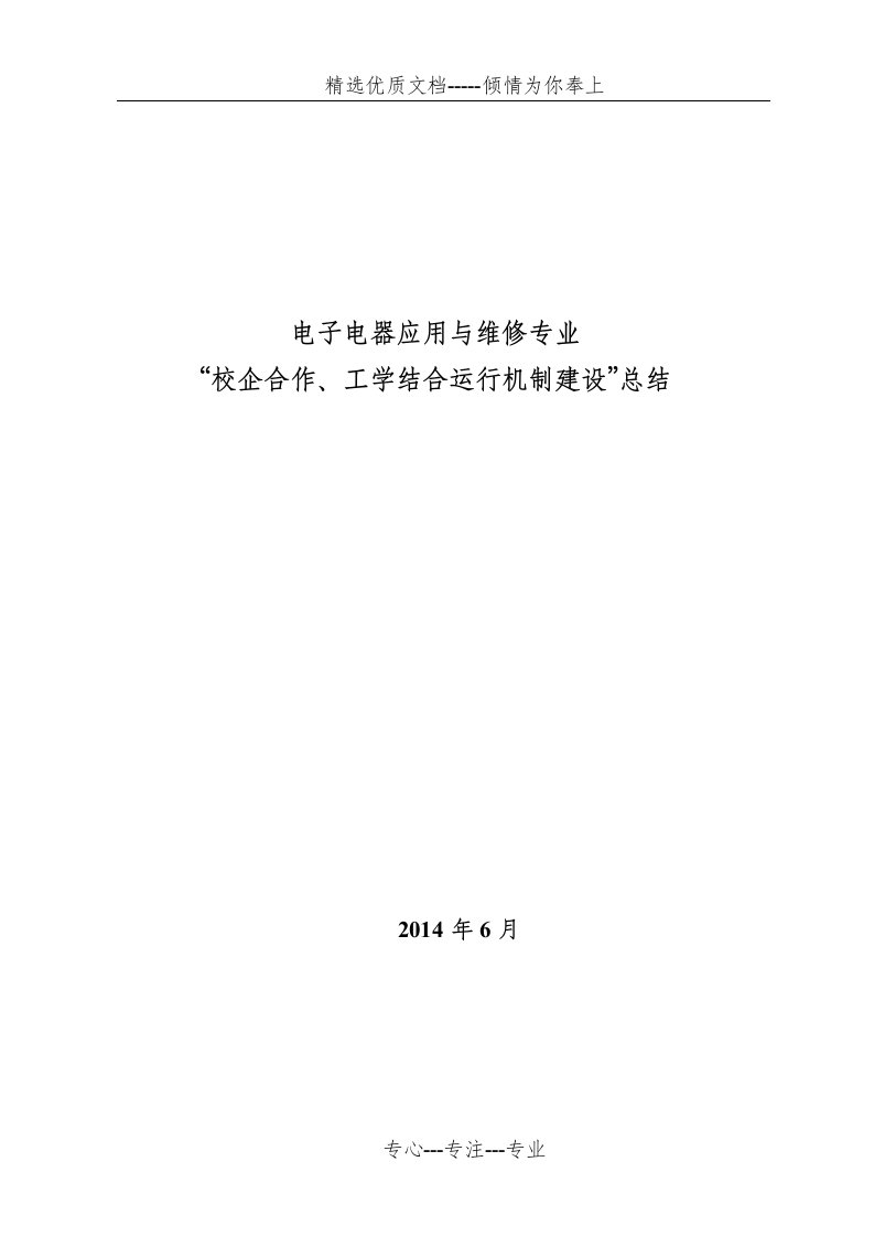 电子电器应用与维修专业“校企合作、工学结合”运行截止建设总结报告(共12页)