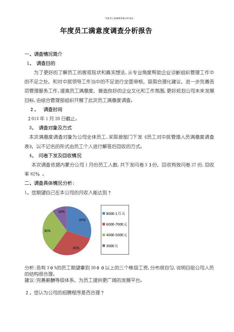 年度员工满意度调查分析报告