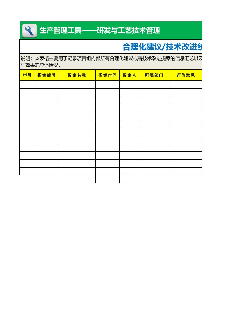 合理化建议(技术改进)统计表