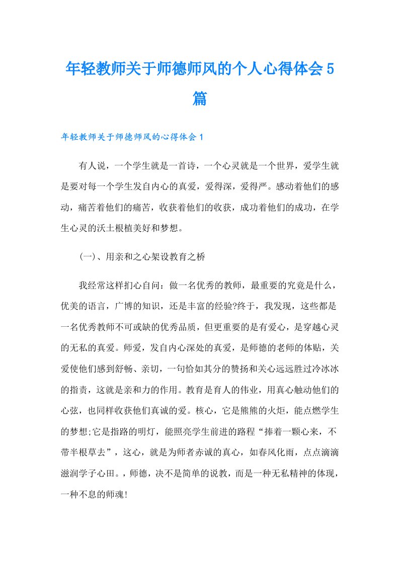 年轻教师关于师德师风的个人心得体会5篇