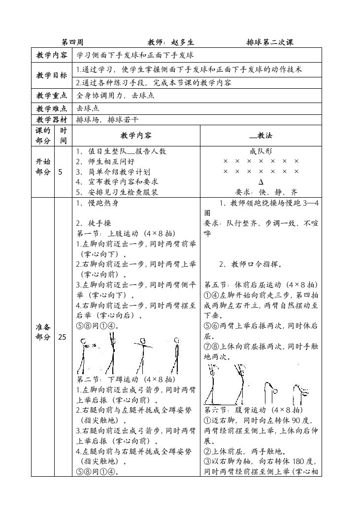 排球(侧面下手发球、正面上手发球