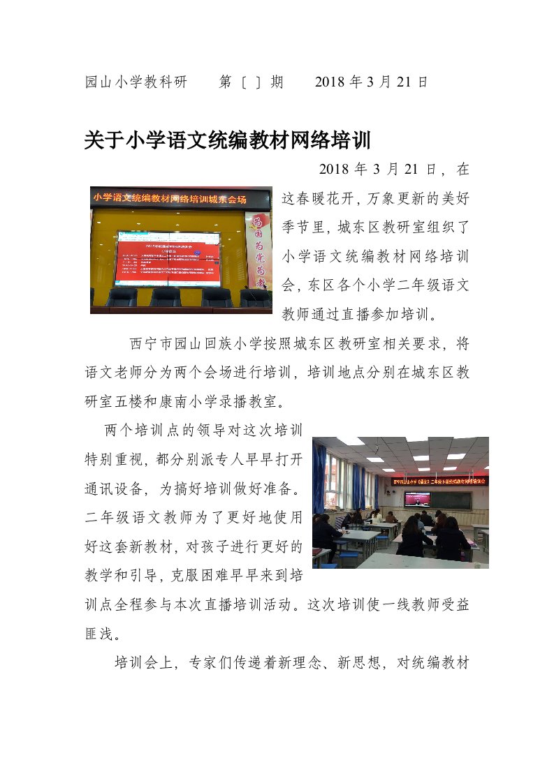 小学语文统编教材网络培训简报