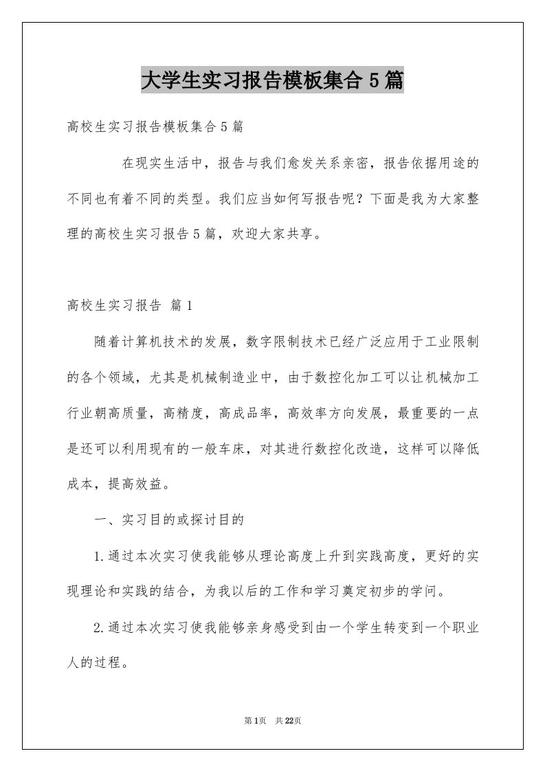 大学生实习报告模板集合5篇汇编