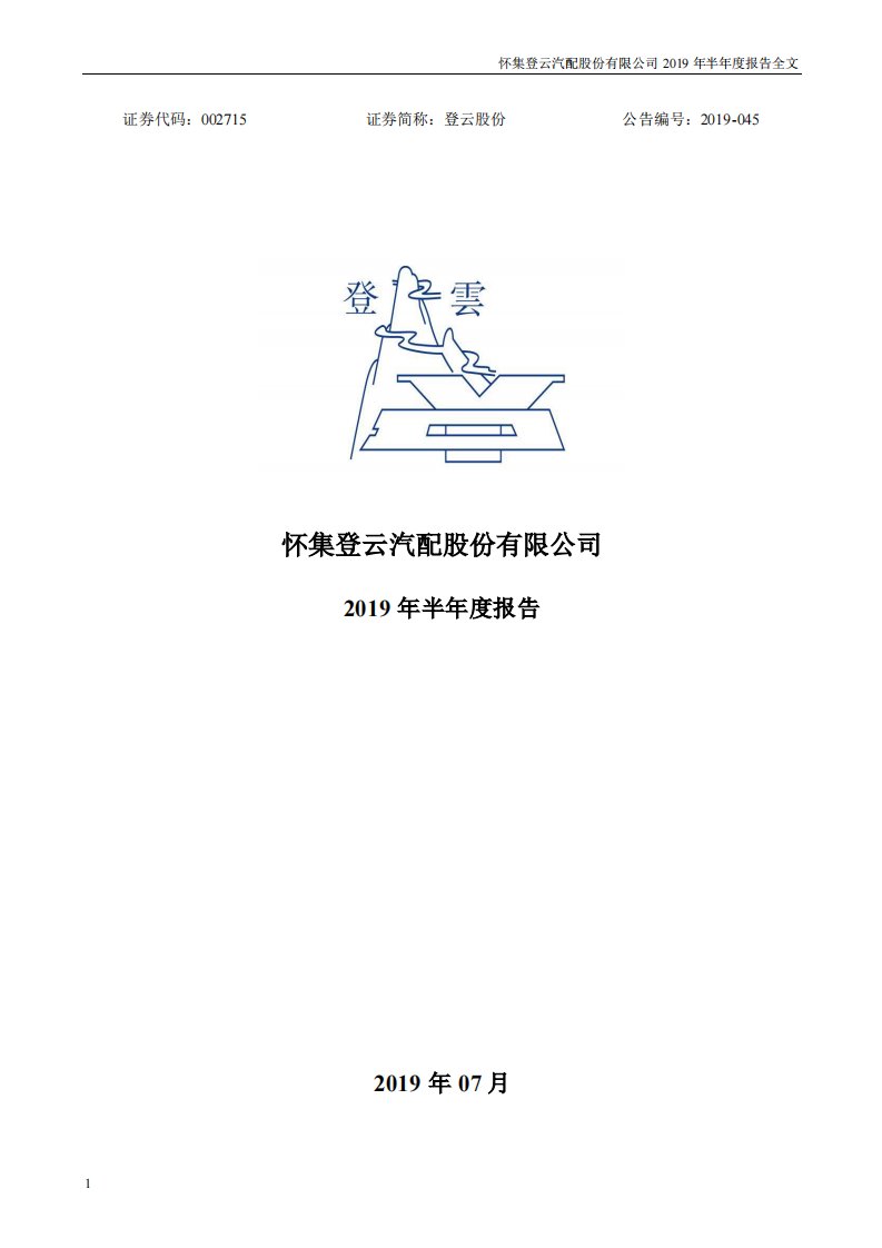 深交所-登云股份：2019年半年度报告-20190731