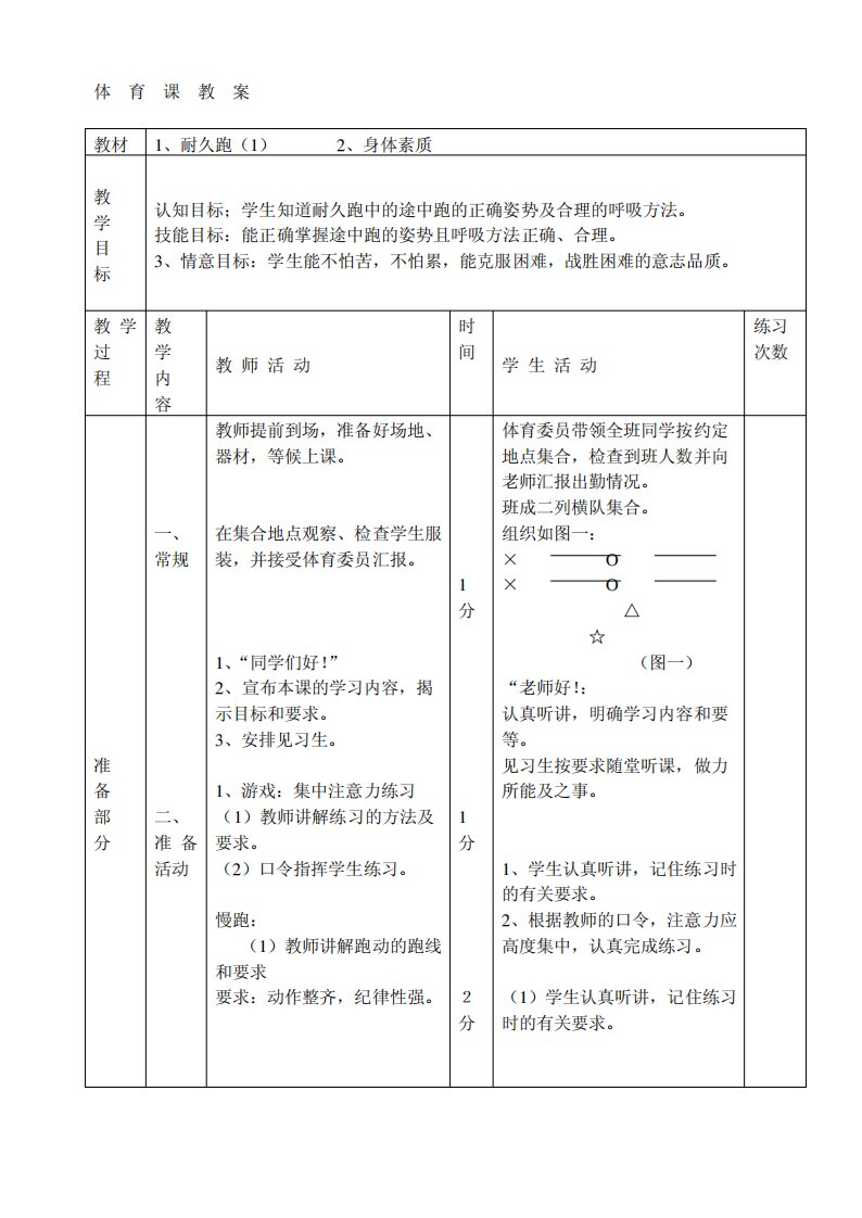 九年级体育上册教案耐久跑