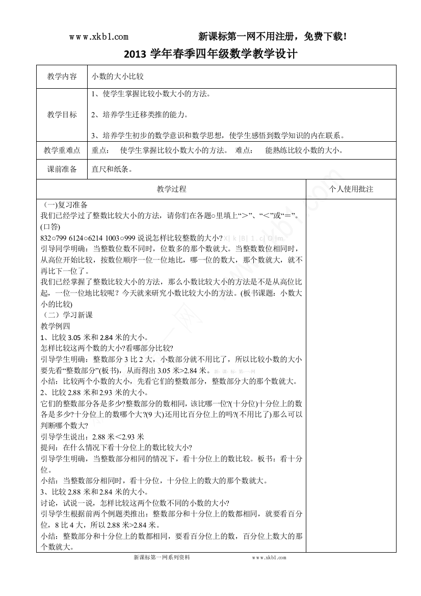 【小学中学教育精选】小数的大小比较教学设计