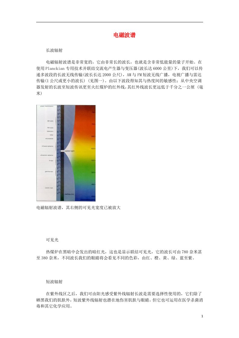 高中物理《电磁波谱》文本素材