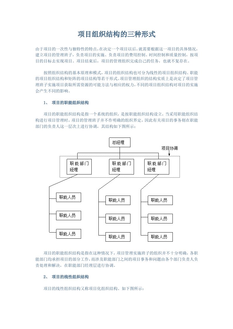 项目组织结构的三种形式