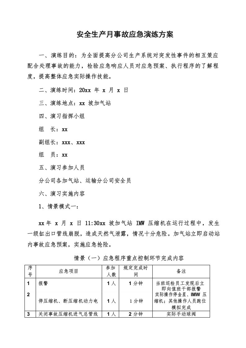 CNG加气站安全生产月事故应急演练方案