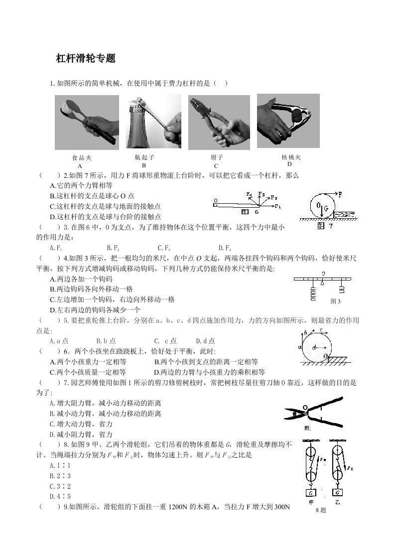 杠杆滑轮专题(整理)有答案