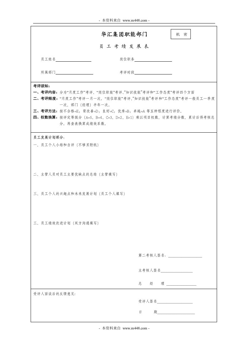 华汇工程咨询设计集团公司员工考绩发展表-工程设计