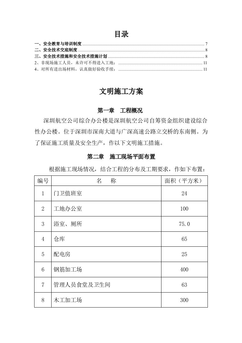 建筑工程管理-深圳航空公司综合办公楼工程文明施工方案