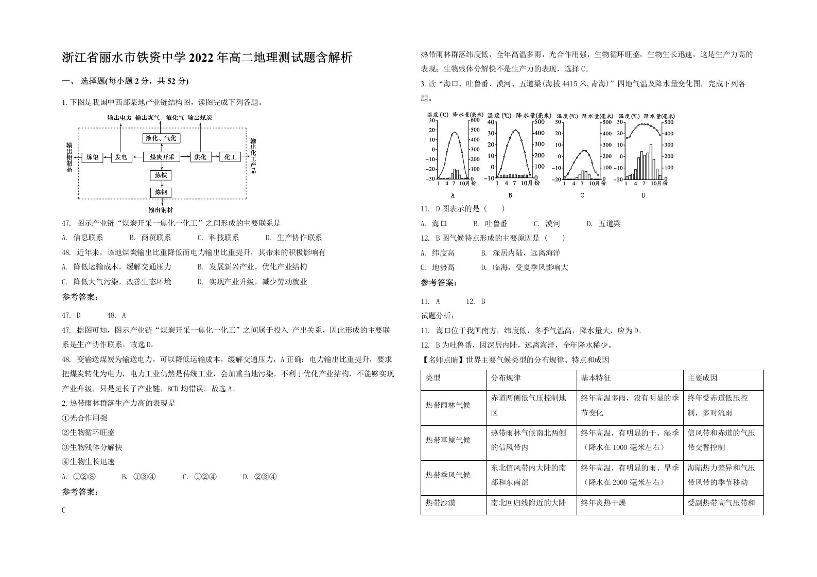 浙江省丽水市铁资中学2022年高二地理测试题含解析