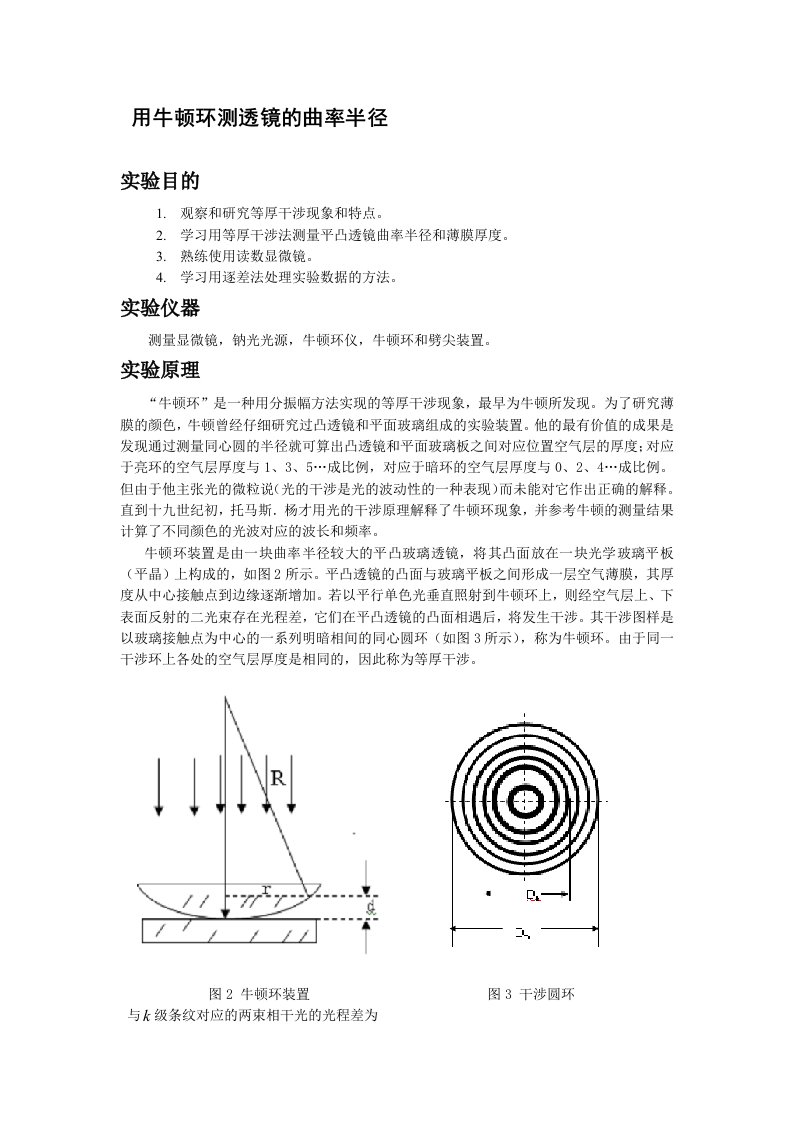 用牛顿环测量透镜的曲率半径