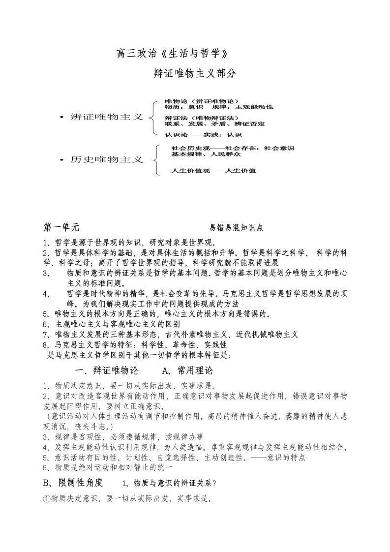 高中政治哲学与生活矛盾观部分重点