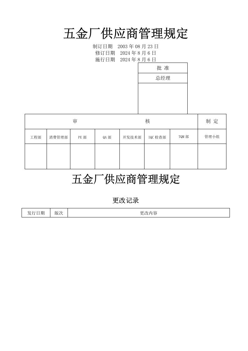 五金厂供应商管理规定