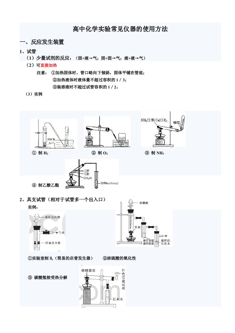 高中化学实验装置总结