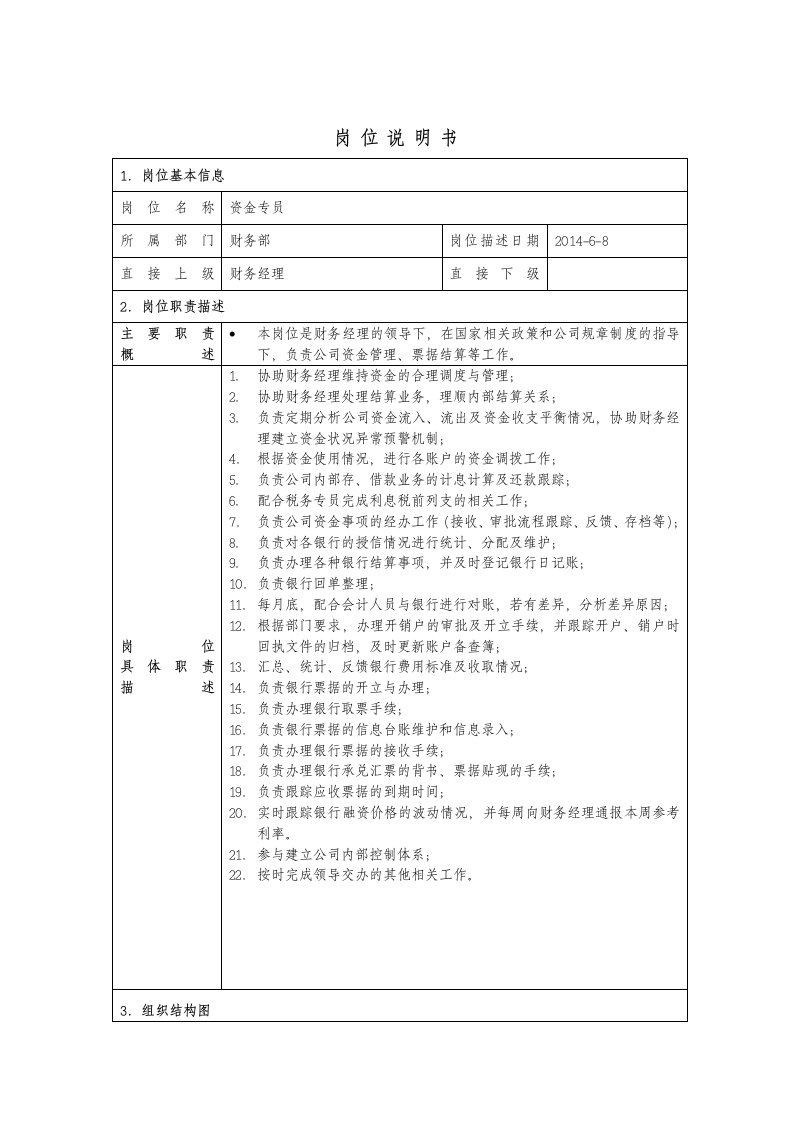 岗位职责描述财务部资金专员