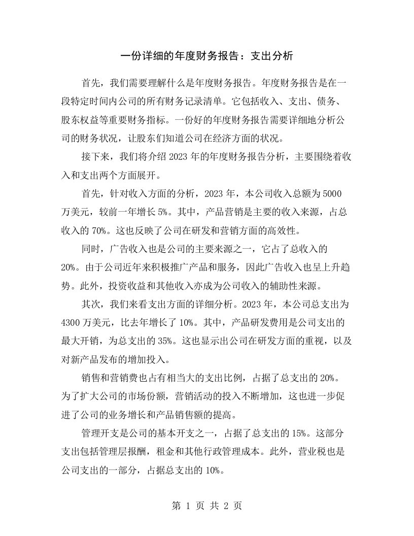 一份详细的年度财务报告：支出分析