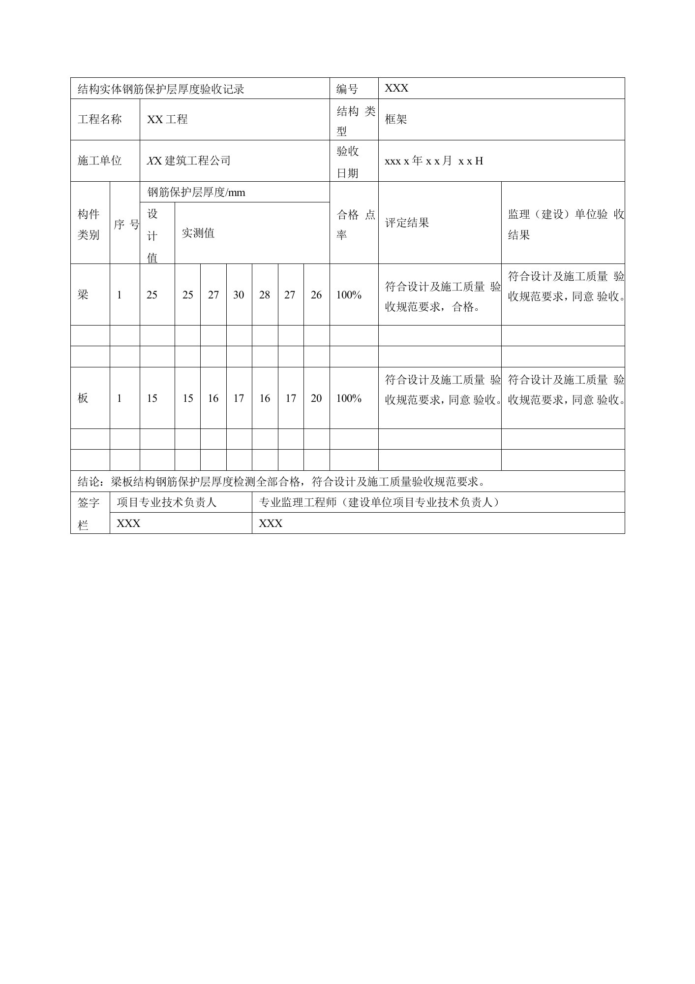 结构实例钢筋保护层厚度验收记录