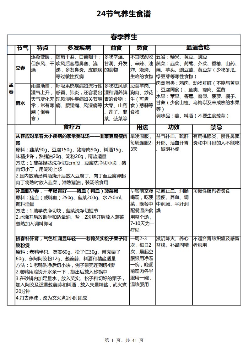 二十四节气养生方法