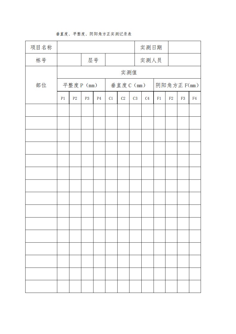 垂直度平整度阴阳角方正实测记录表